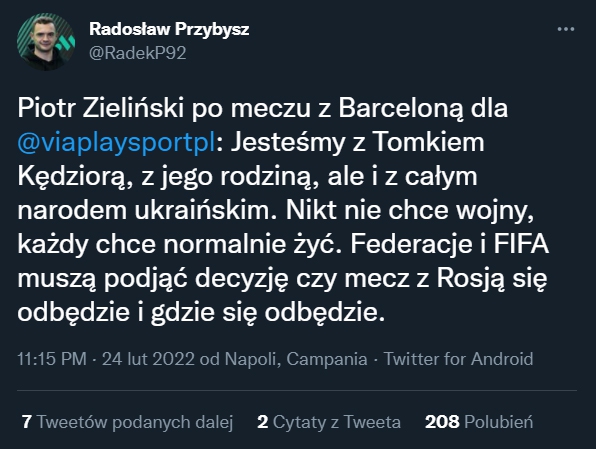 Piotr Zieliński po meczu z Barceloną...